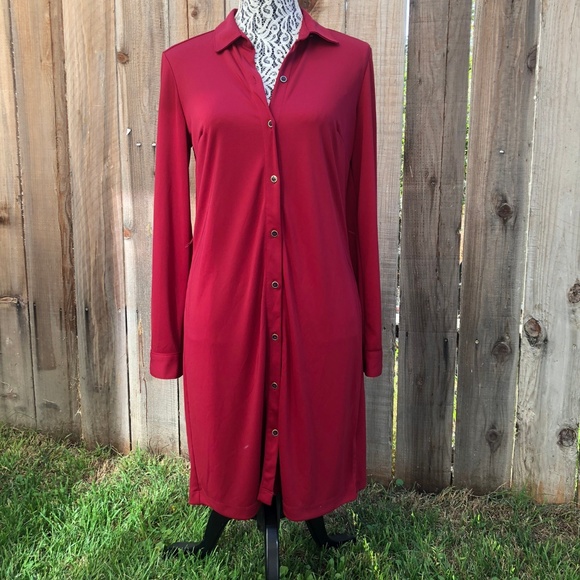 burgundy button down dress